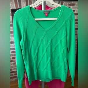 Emerald Green Cotton Cable knit V-Neck Sweater